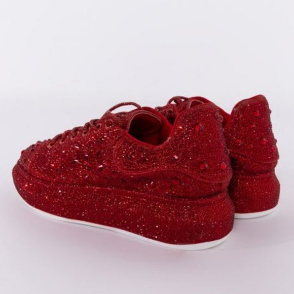 AZALEA WANG BLINGED OUT FLAT SNEAKER IN RED - Picture 3 of 8